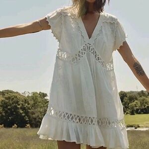Free People White Lace Trim Dress